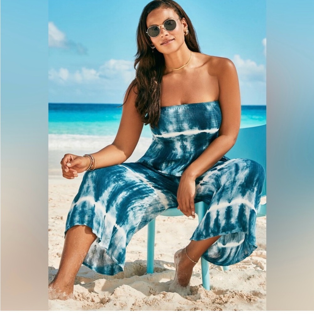 Swimsuits for All tie-dye bandeau top one piece jumpsuit
